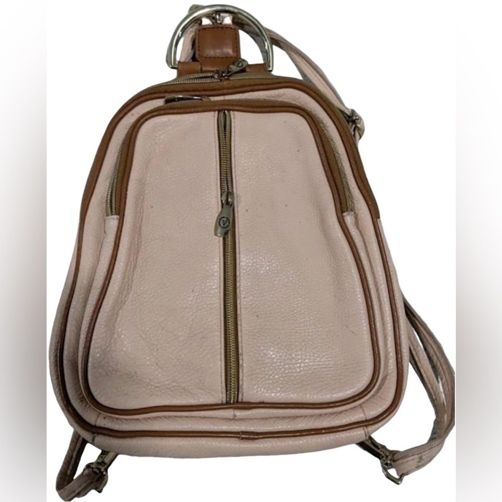 Valentina Italian Genuine Pebbled Pink Leather Backpack/Shoulder Bag M